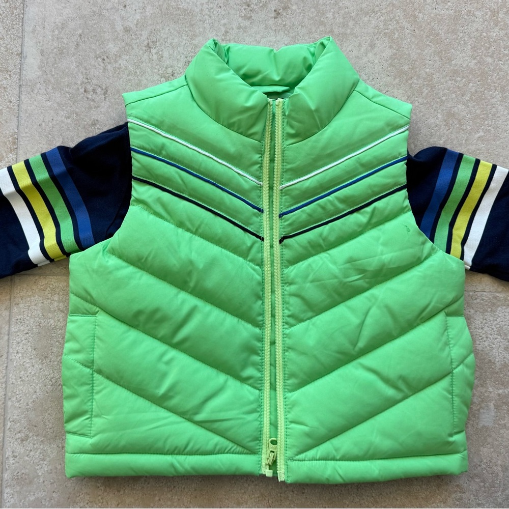Janie & Jack Green Puffer Vest with Long Sleeve Shirt SET